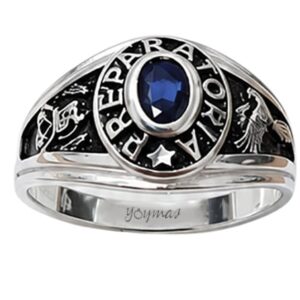 Anillo graduación Preparatoria con circonia ovalada plata