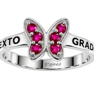 Anillo graduación sexto grado de mariposa con circonias plata