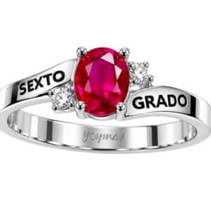 Anillo graduación 6to. grado con circonia ovalada plata
