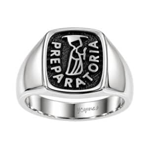 Anillo graduación preparatoria y figura al centro plata