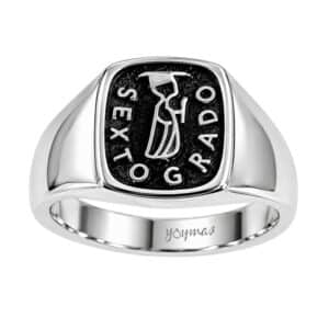 Anillo graduación sexto grado y figura al centro plata