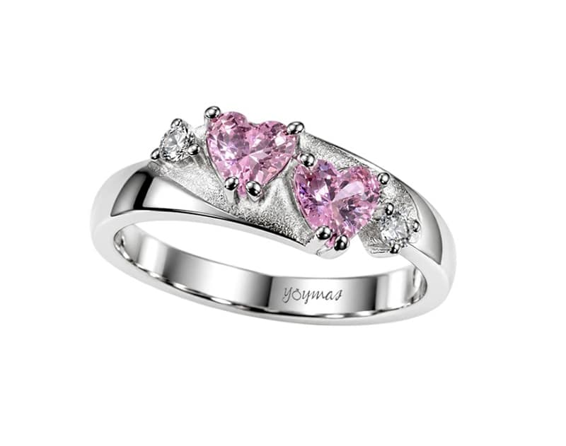 Anillo de promesa con 2 circonias de corazón plata - Imagen 2