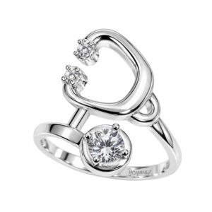 Anillo en forma de estetoscopio con circonias plata