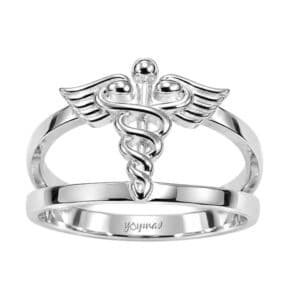 Anillo calado en forma de esculapio al centro plata