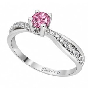 Anillo de compromiso Diamante Rosa y laterales cruzados liso y circonias plata