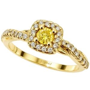 Anillo con Diamante Amarillo 3mm 10pts  y circonias oro 10K