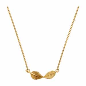 Cadena tejido eslabonada con dije de pluma entorchada oro 10K