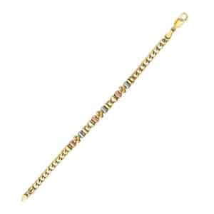 Pulsera tejido Cubano con figuras al centro 3 oros 10K