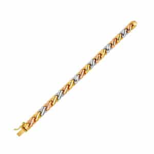 Pulsera tejido "x" 3 oros 14k